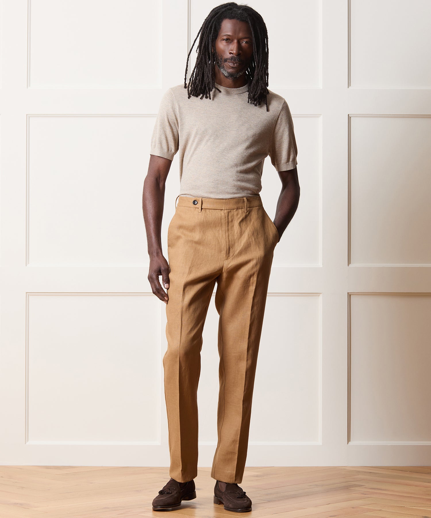 Straight Fit Linen Tab Trouser - Image 3