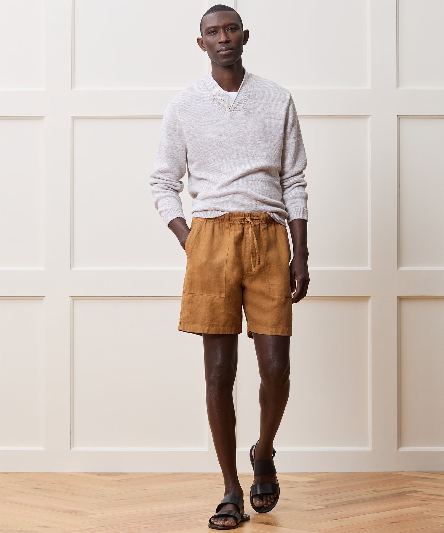 Inis Me??in Linen Hurler V-Neck Sweater in Silver Marl - Image 3