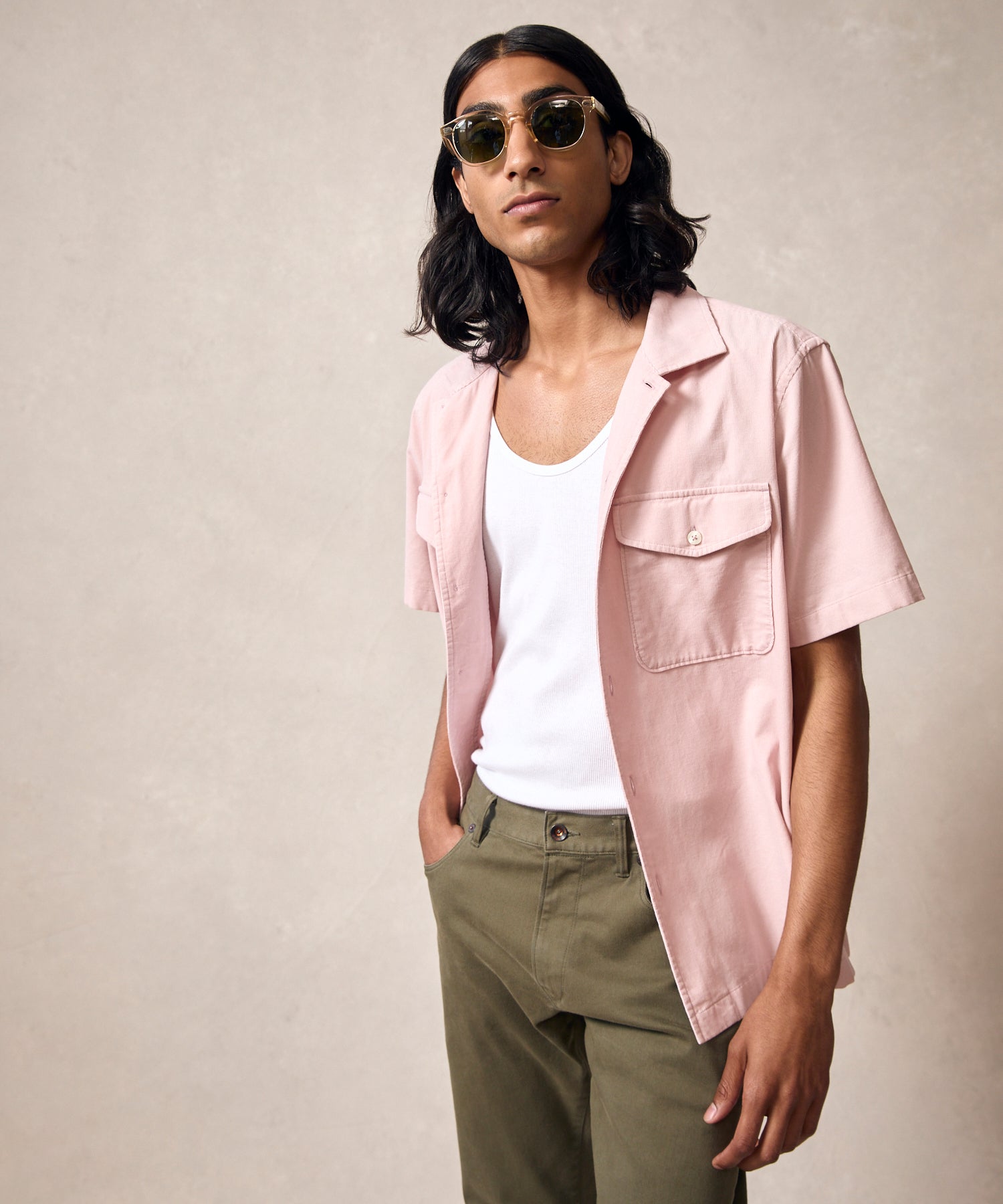 Corduroy Panama Shirt in Shell Pink - Image 4