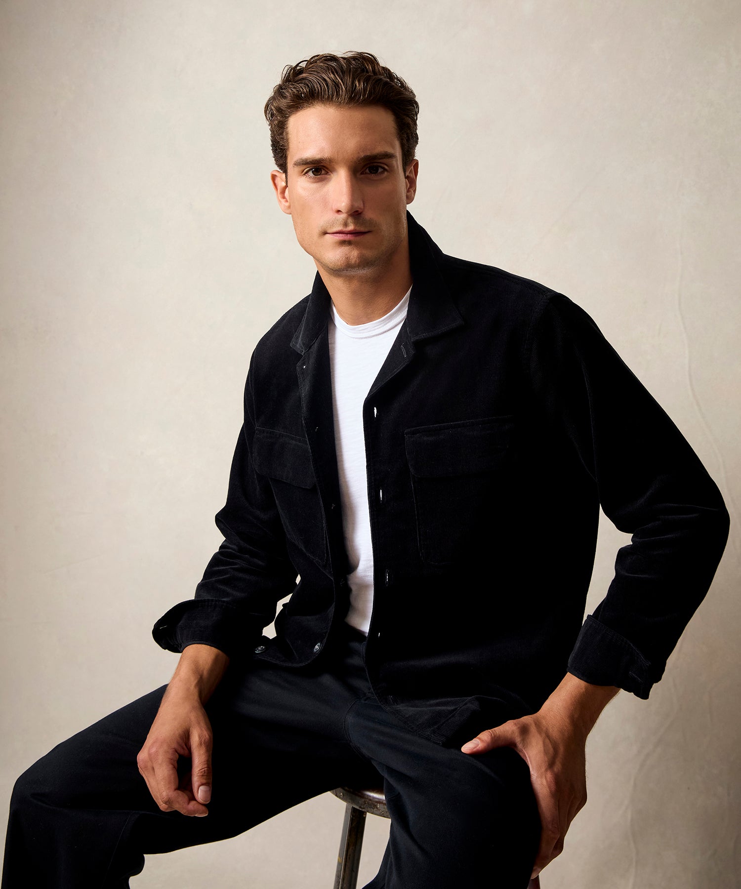 Corduroy Two-Pocket Field Shirt in Black - Image 2