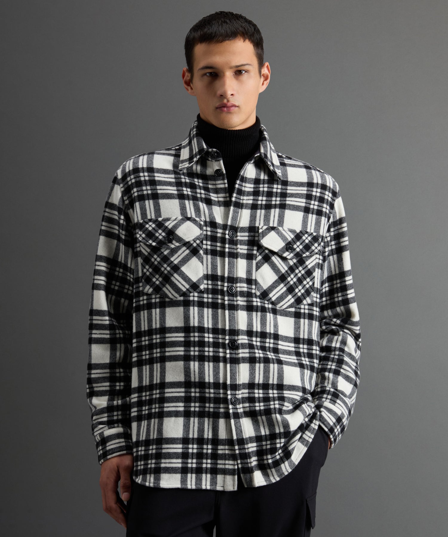 Todd Snyder X Woolrich Cashmere Shirt Jacket in Black Plaid - Image 2