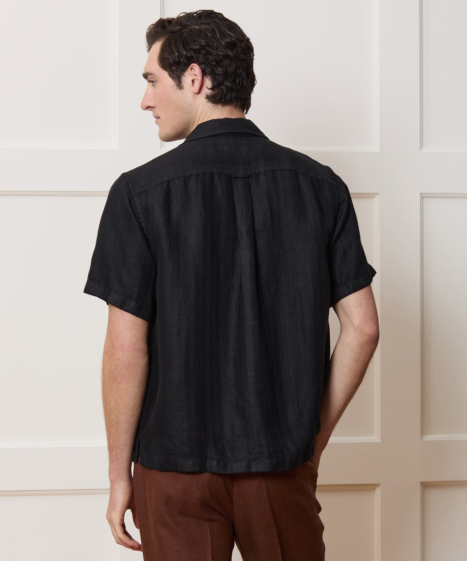 Textured Cropped Sea Soft Irish Linen Camp Collar Shirt - Image 4