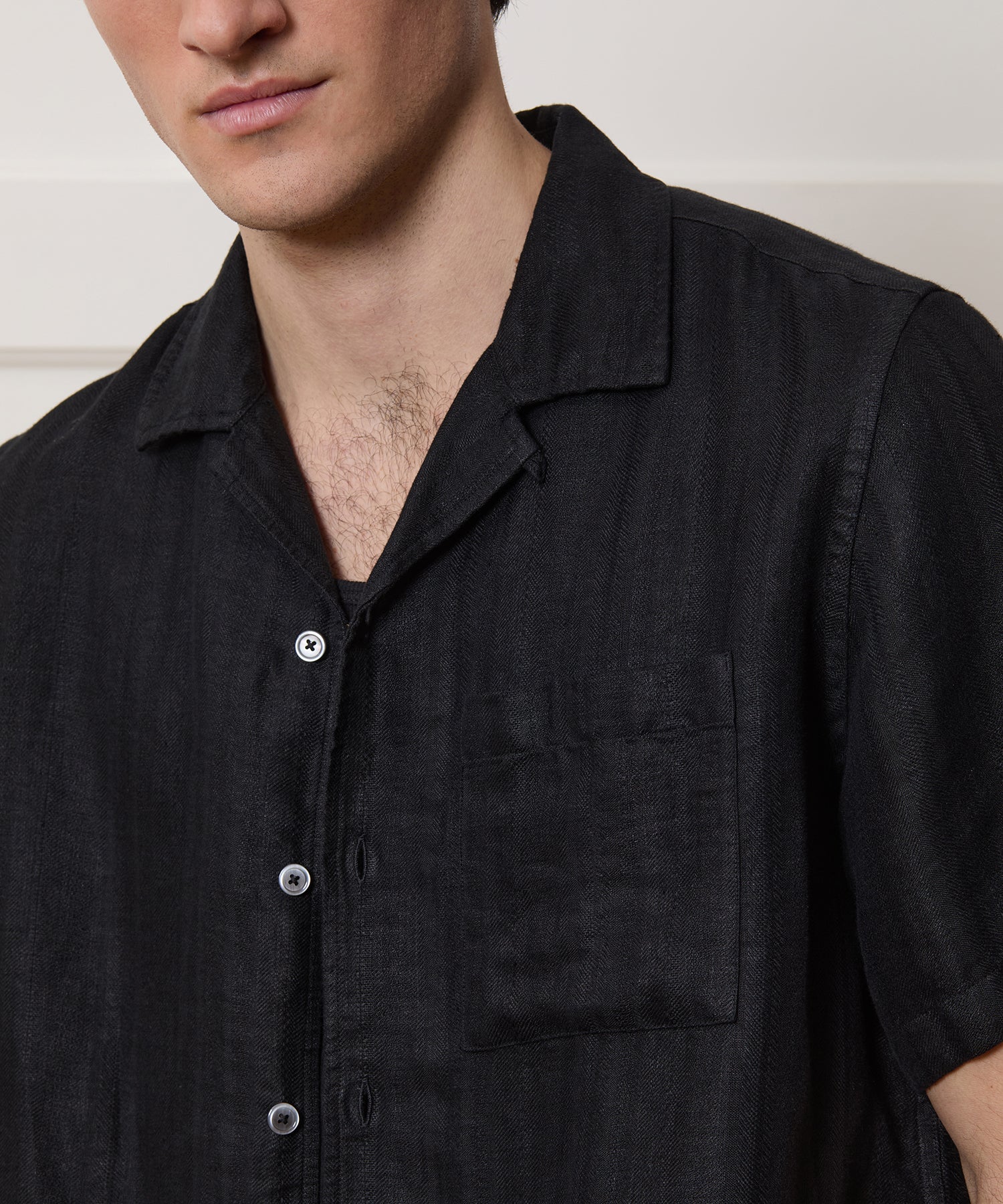 Textured Cropped Sea Soft Irish Linen Camp Collar Shirt - Image 3