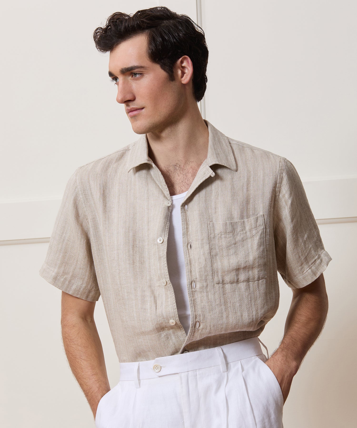 Textured Cropped Sea Soft Irish Linen Camp Collar Shirt - Image 2