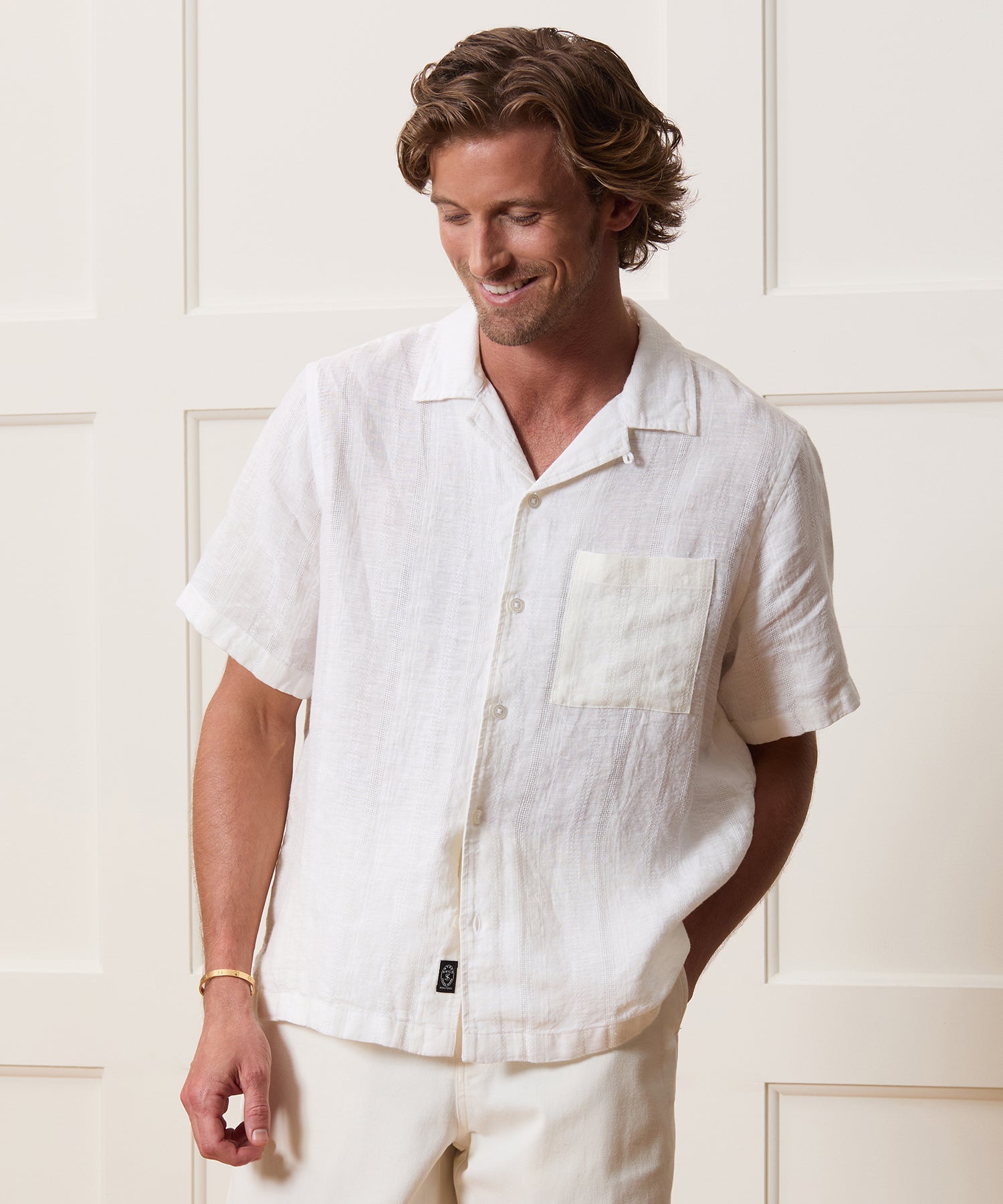 Textured Cropped Sea Soft Irish Linen Camp Collar Shirt - Image 3