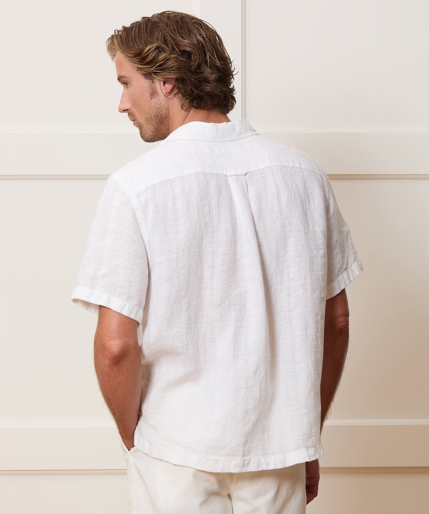 Textured Cropped Sea Soft Irish Linen Camp Collar Shirt - Image 4