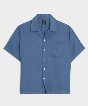 Cropped Sea Soft Irish Linen Camp Collar Shirt
