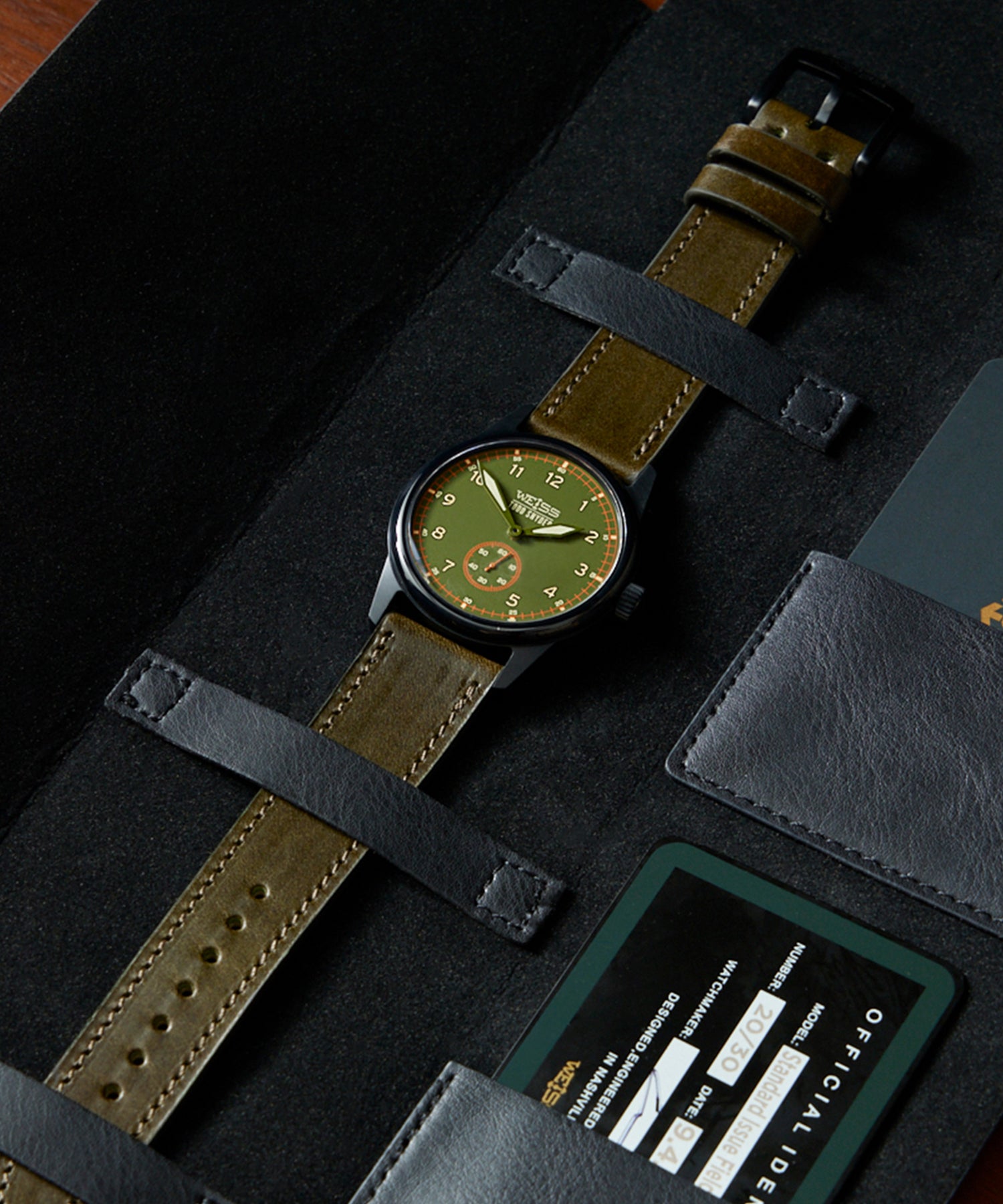 Todd Snyder x Weiss Watch Company 38MM Standard Issue Watch in Forest Ranger - Image 3