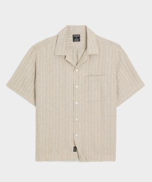 Textured Cropped Sea Soft Irish Linen Camp Collar Shirt