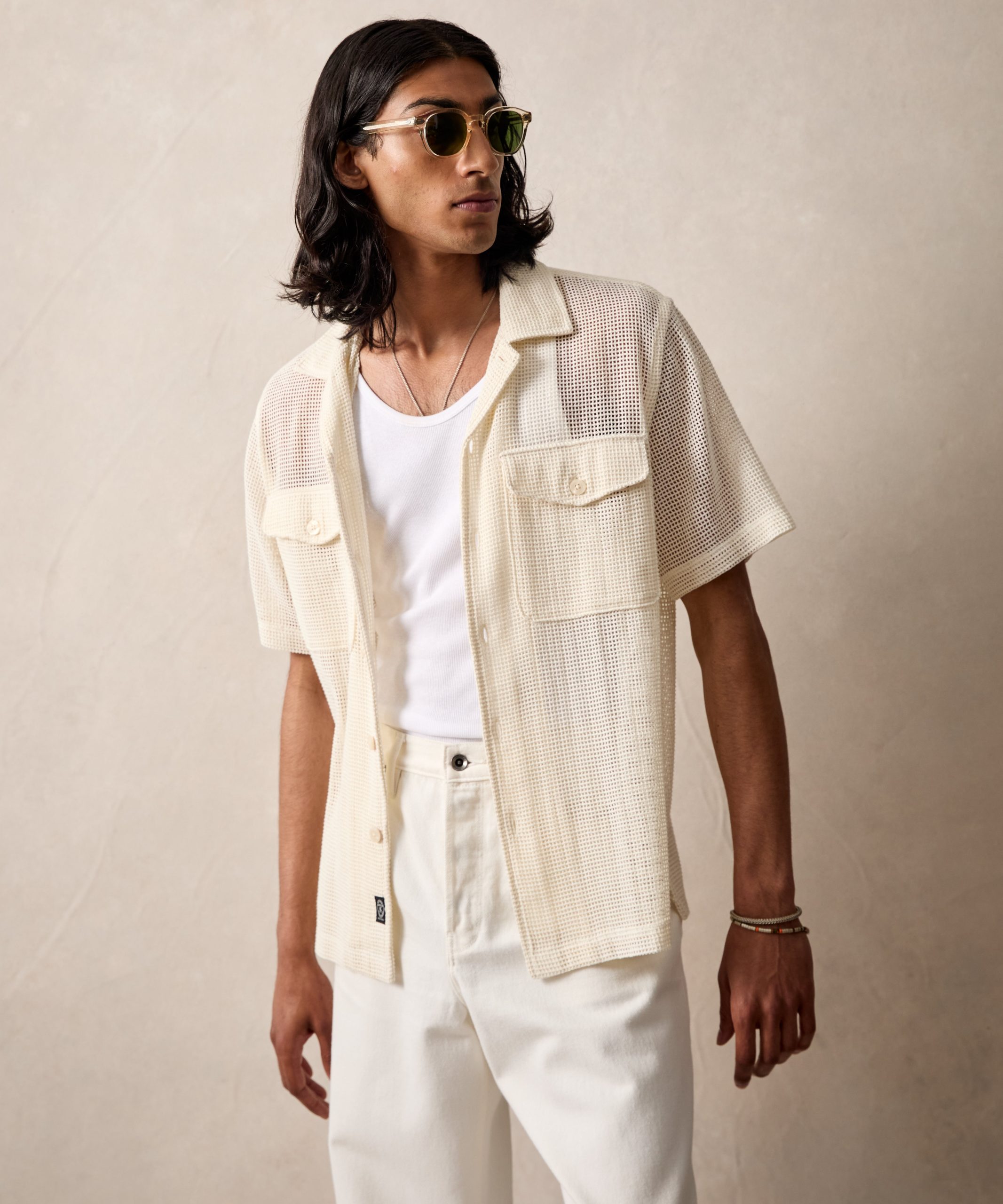 Mesh Panama Shirt in White - Image 2
