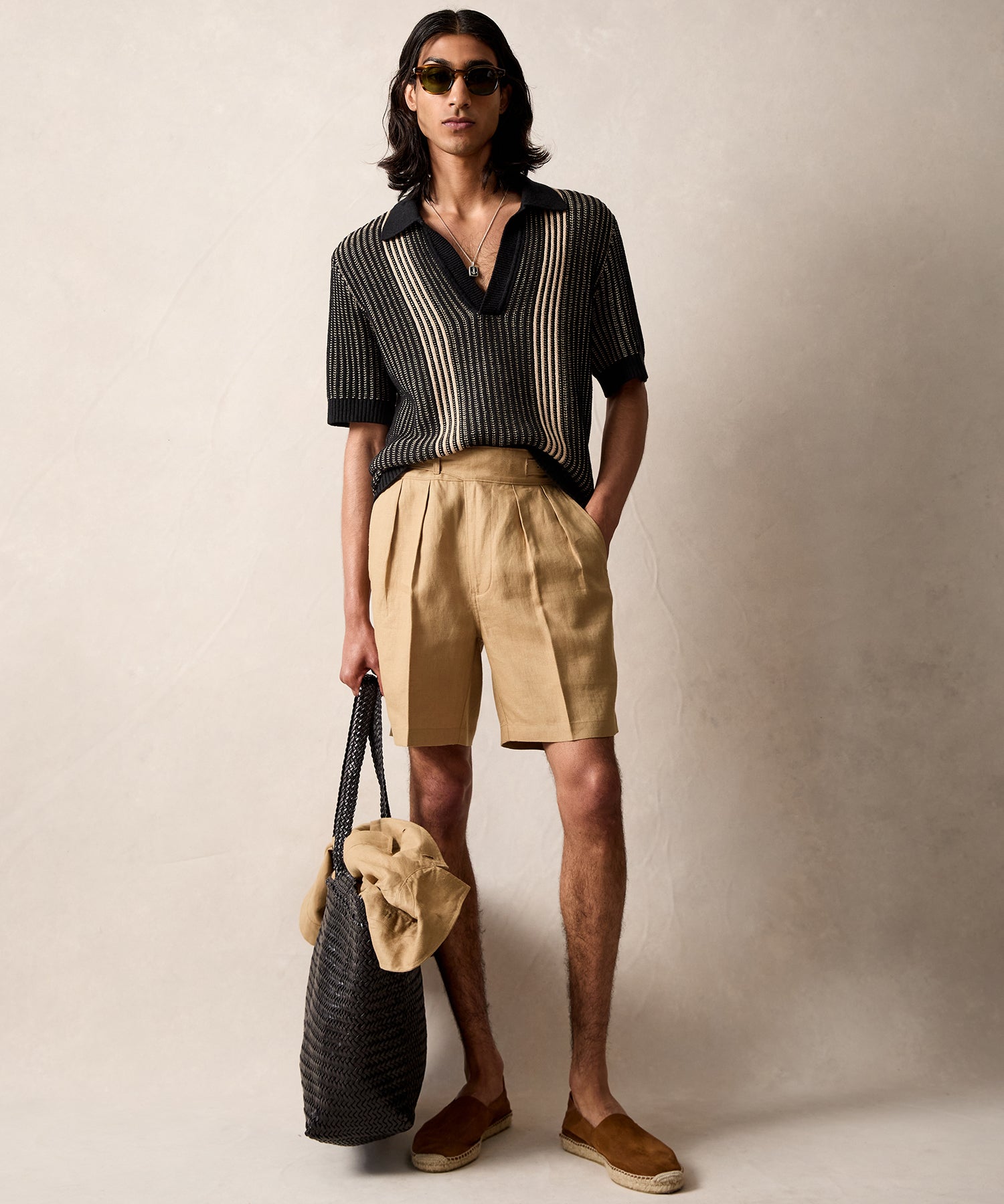 Striped Short-Sleeve Polo in Black - Image 3