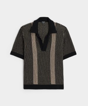 Striped Short-Sleeve Polo in Black