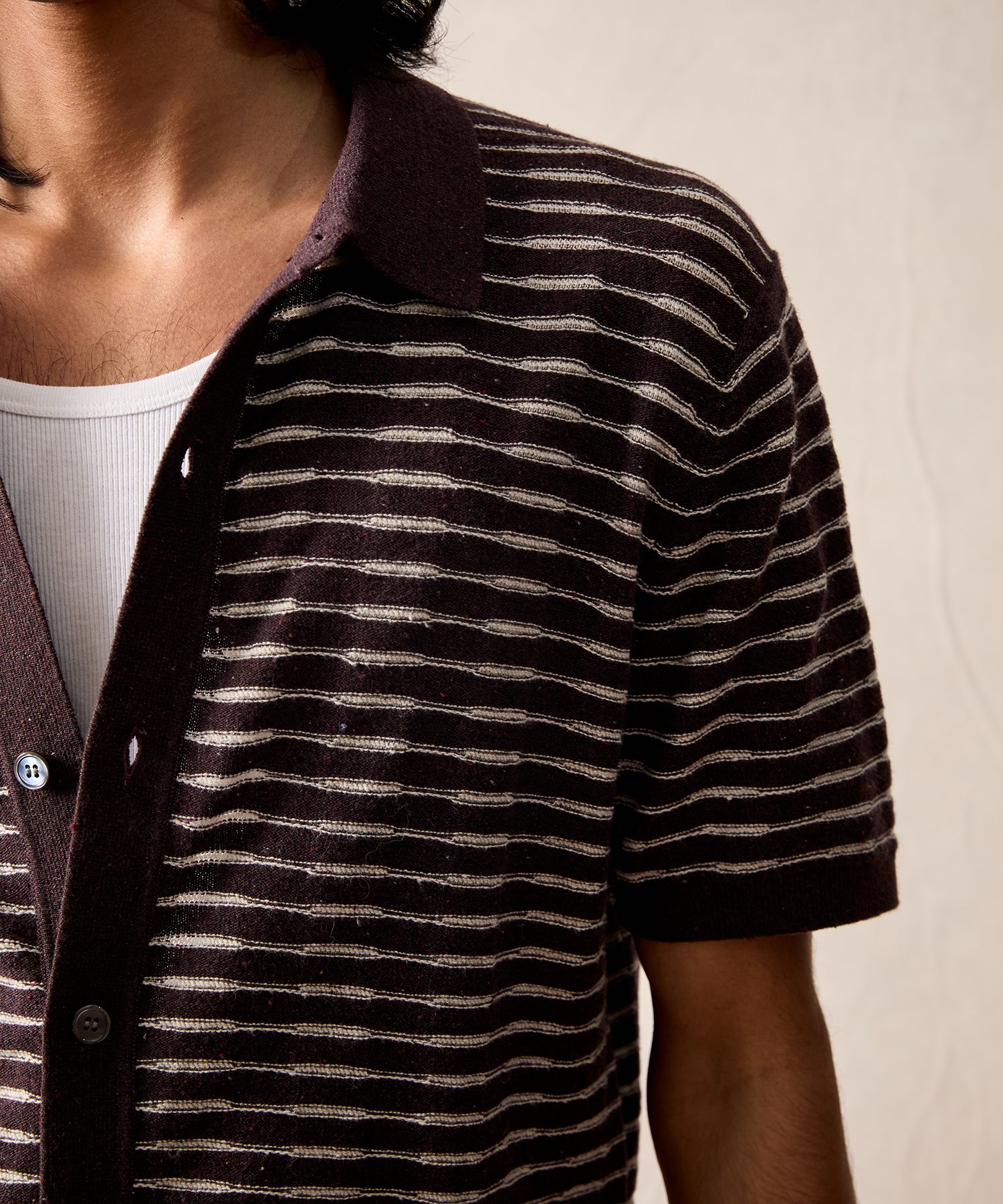 Wave Stripe Full-Placket Polo in Umber - Image 5