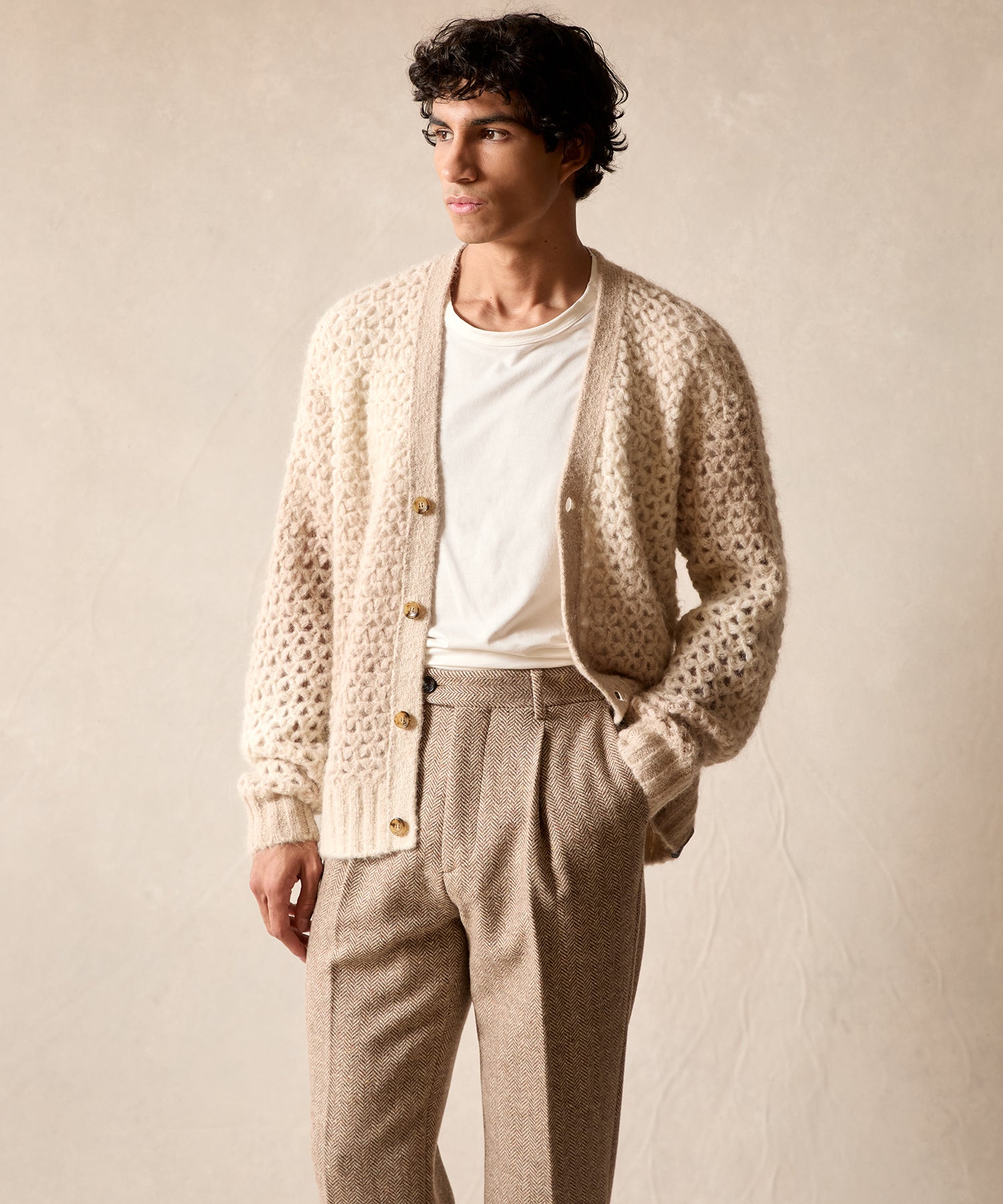Italian Donegal Madison Trouser in Tan Herringbone - Image 7