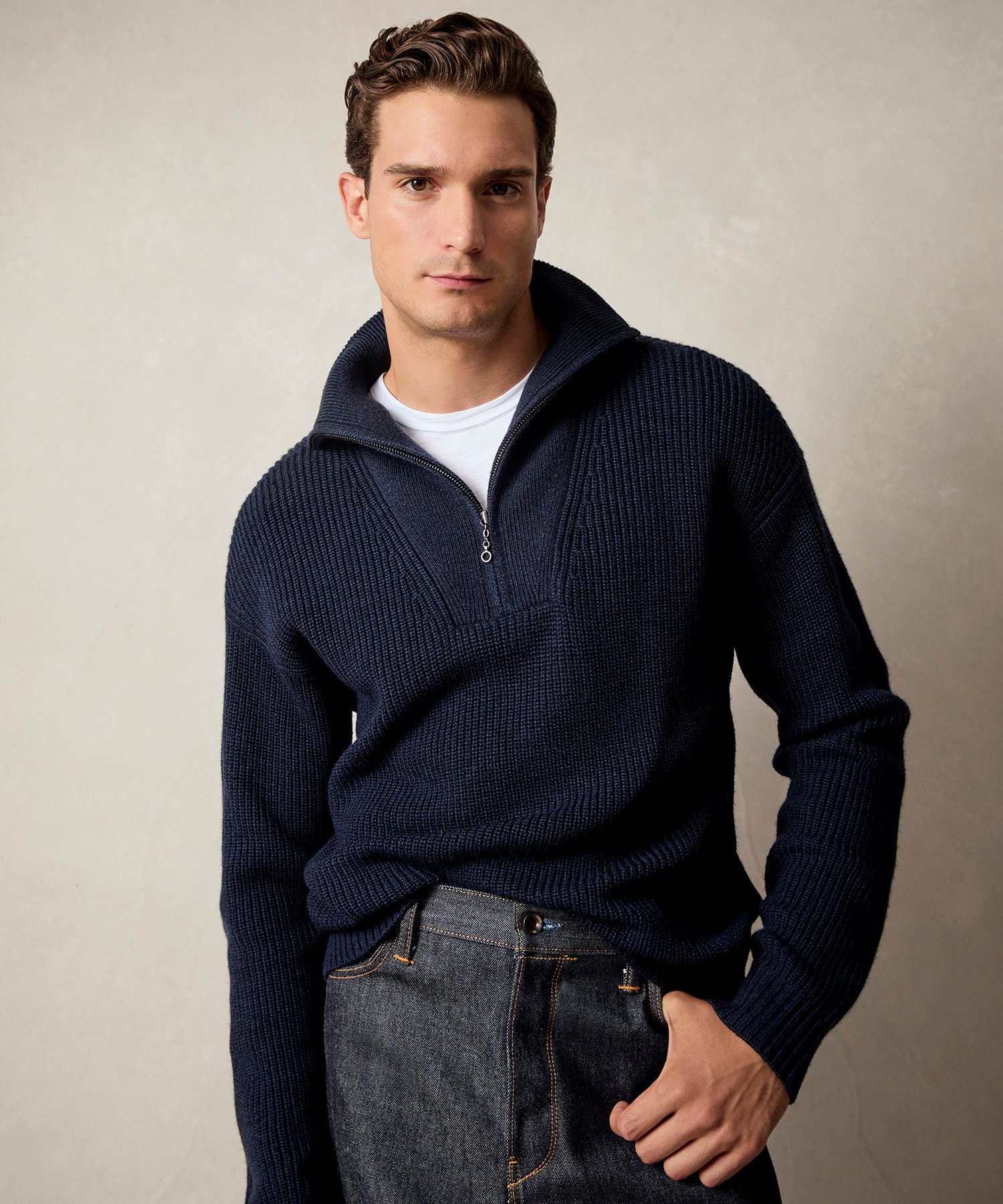 Merino Half-Zip Sweater in Navy - Image 2