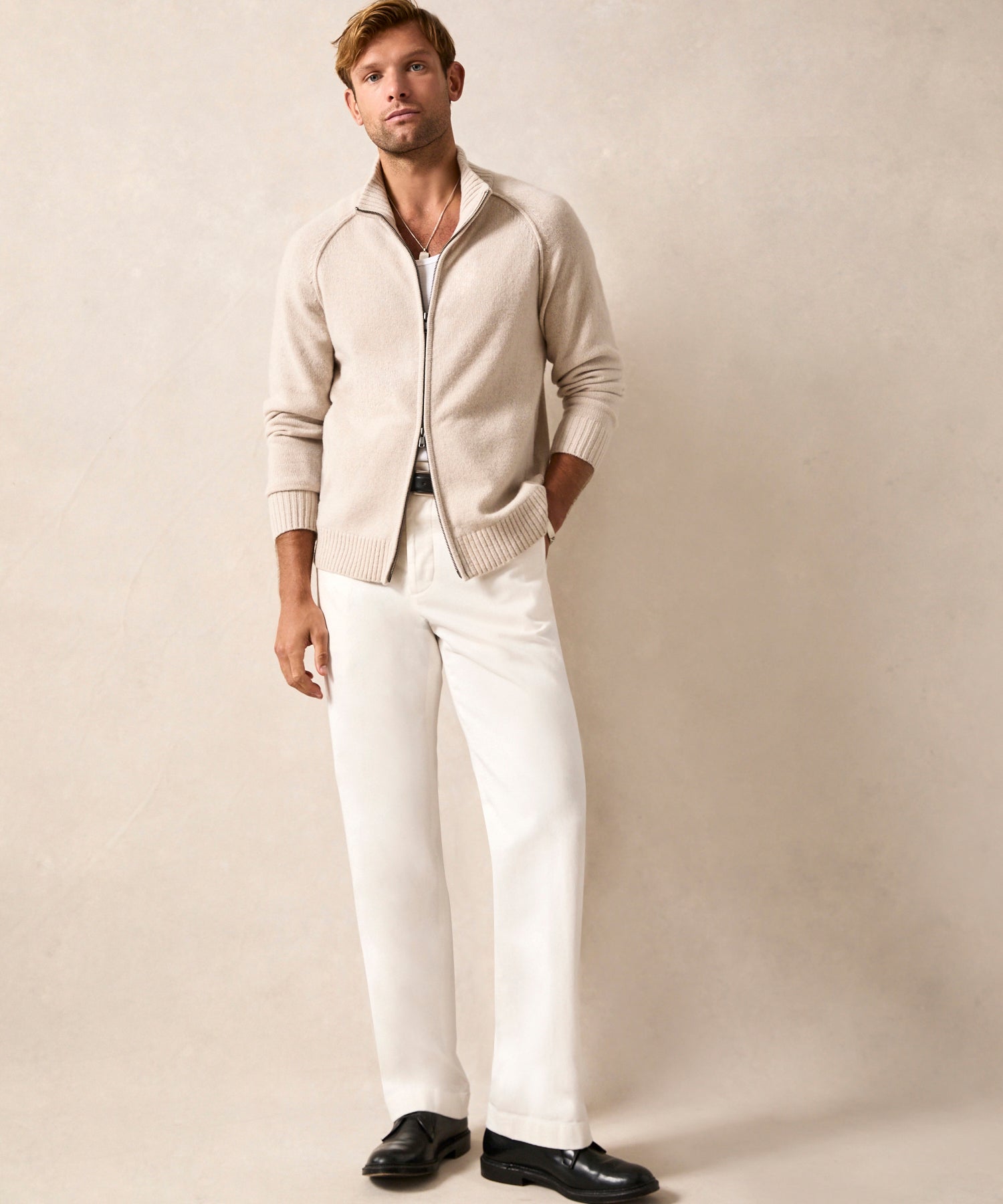 Nomad Cashmere Full-Zip Sweater in Bisque - Image 4