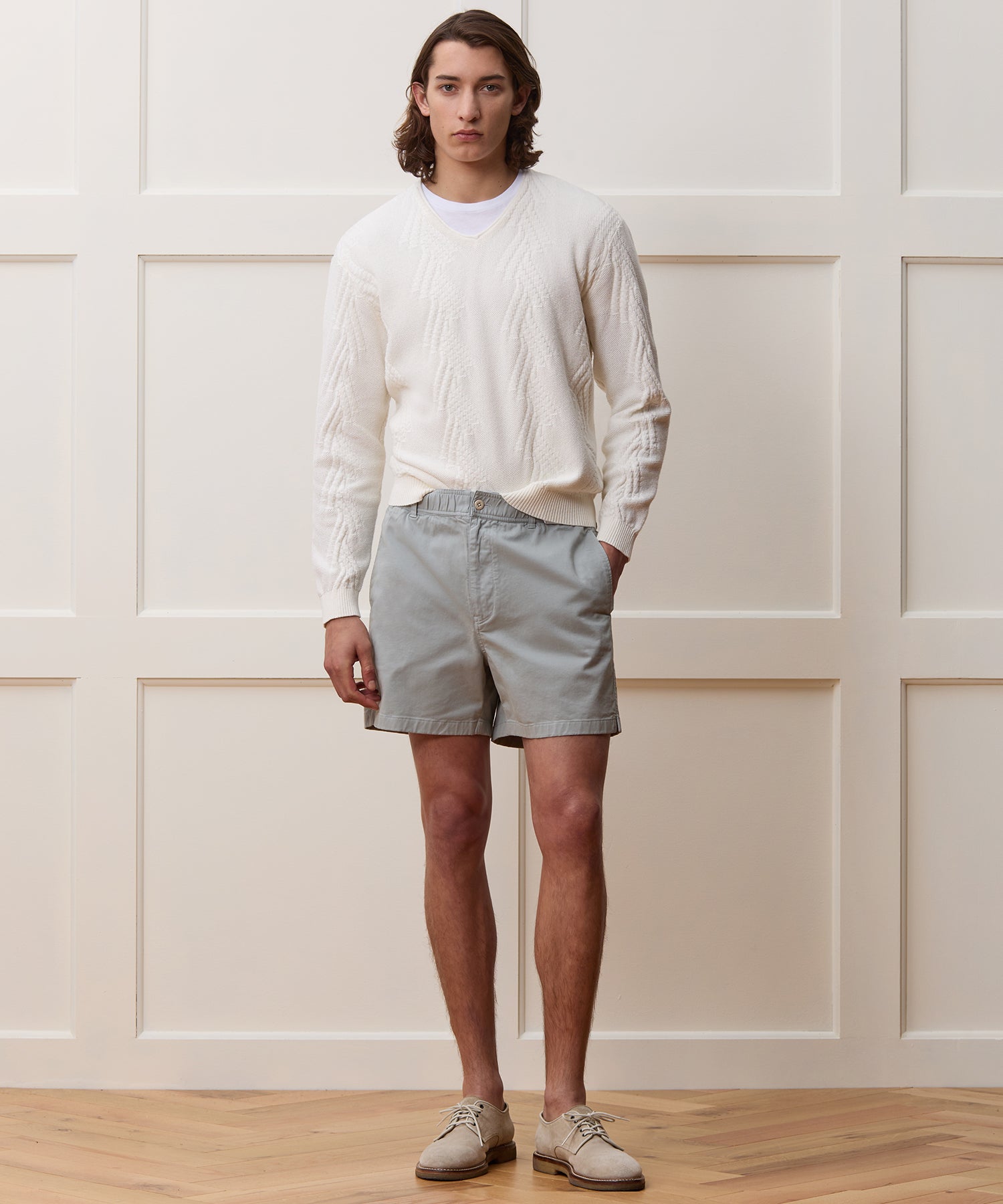 Cotton V-Neck Fisherman Sweater - Image 3