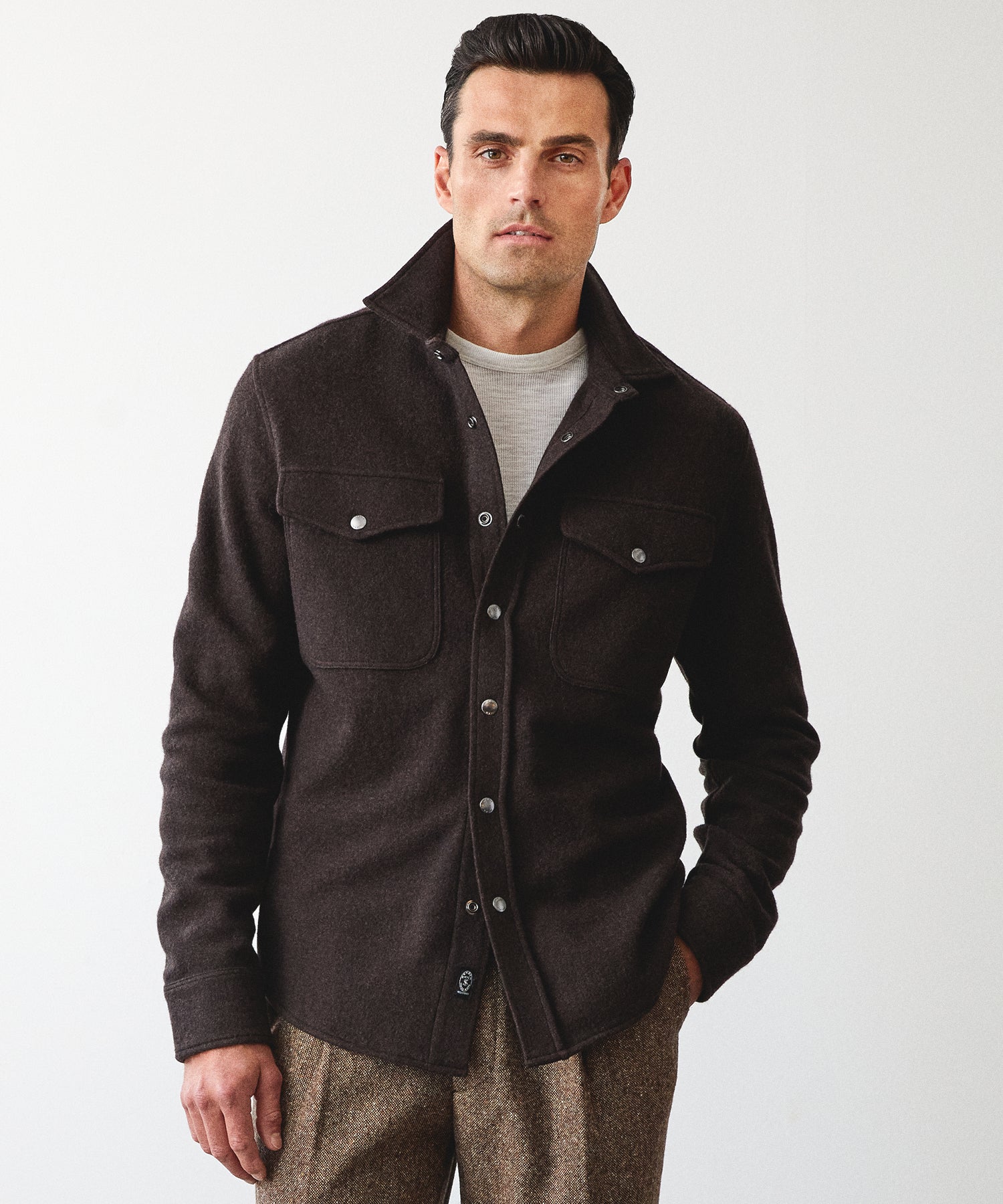 Wool Cashmere Military Shirt in Brown - Image 2