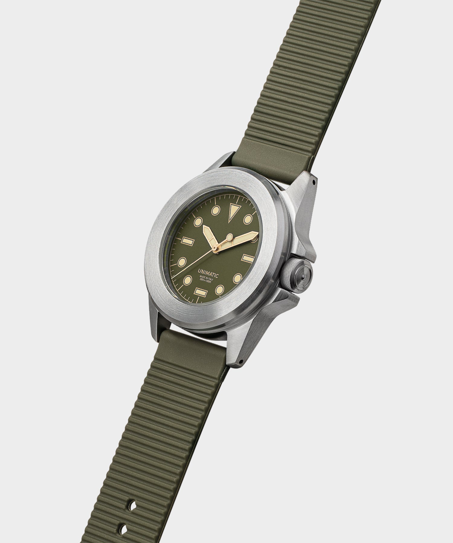 Unimatic U4S Classic Military Watch in Olive with silver dial - Image 3