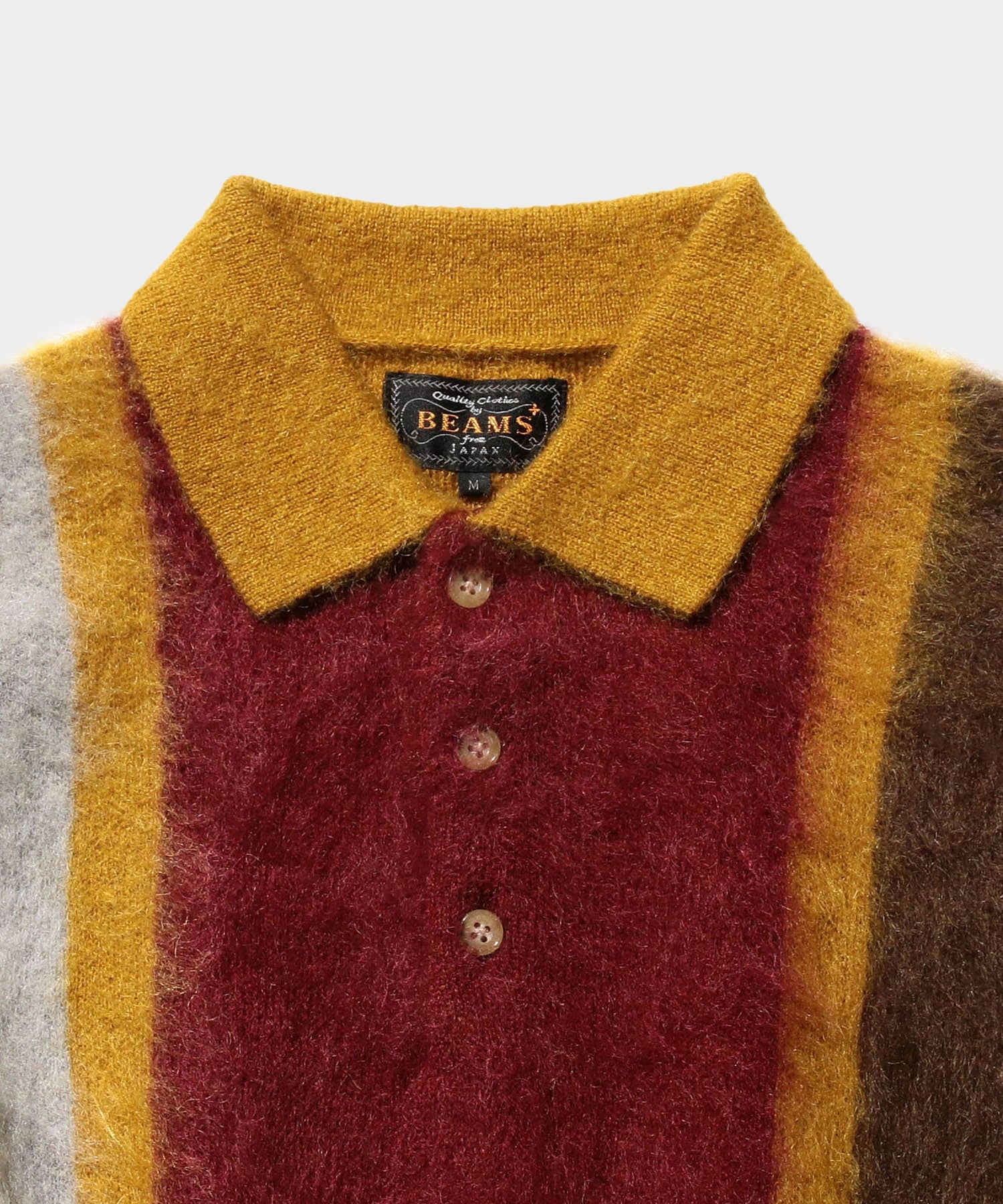 BEAMS Plus Knit Polo Shaggy in Mustard - Image 3