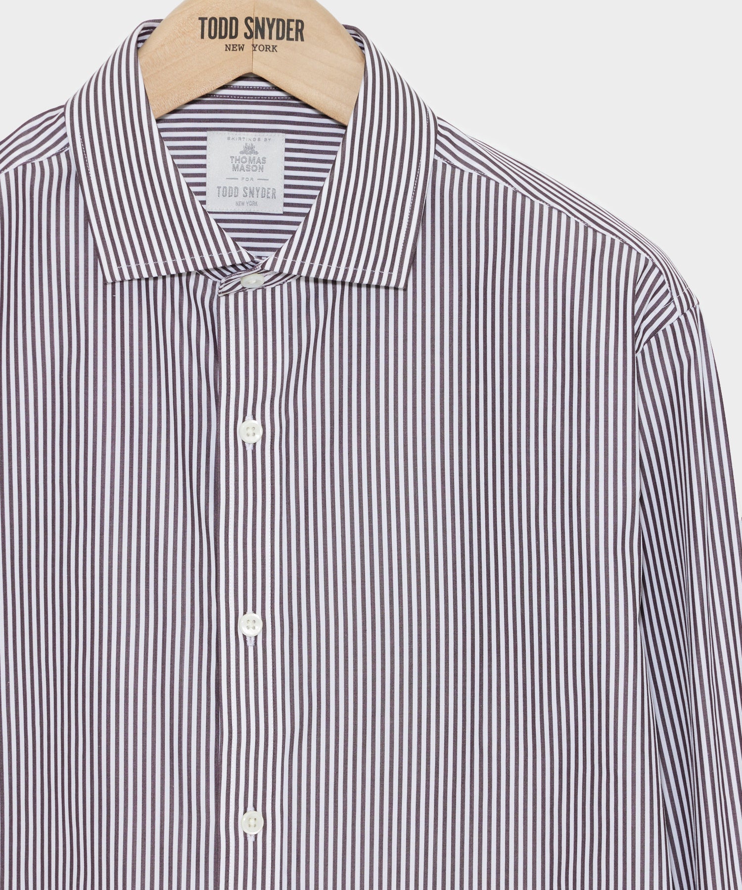 Spread Collar Poplin Dress Shirt in Brown Banker Stripe - Image 3