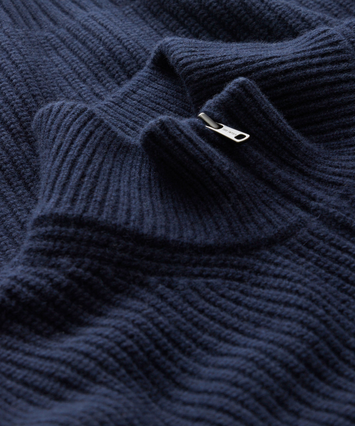 Full-Zip Mock Neck Cashmere Sweater in Navy - Image 2