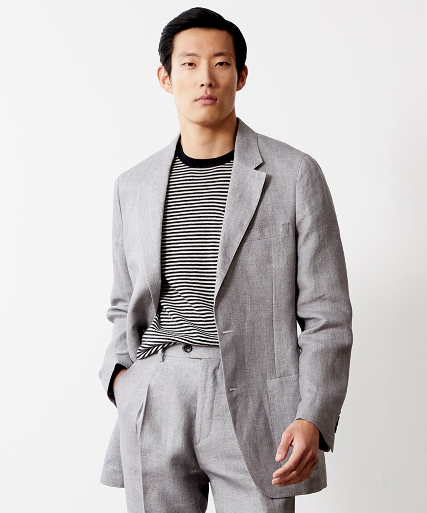Italian Linen Madison Jacket in Light Grey Herringbone - Image 5