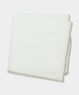 Italian Tipped  Linen Pocket Square in Khaki