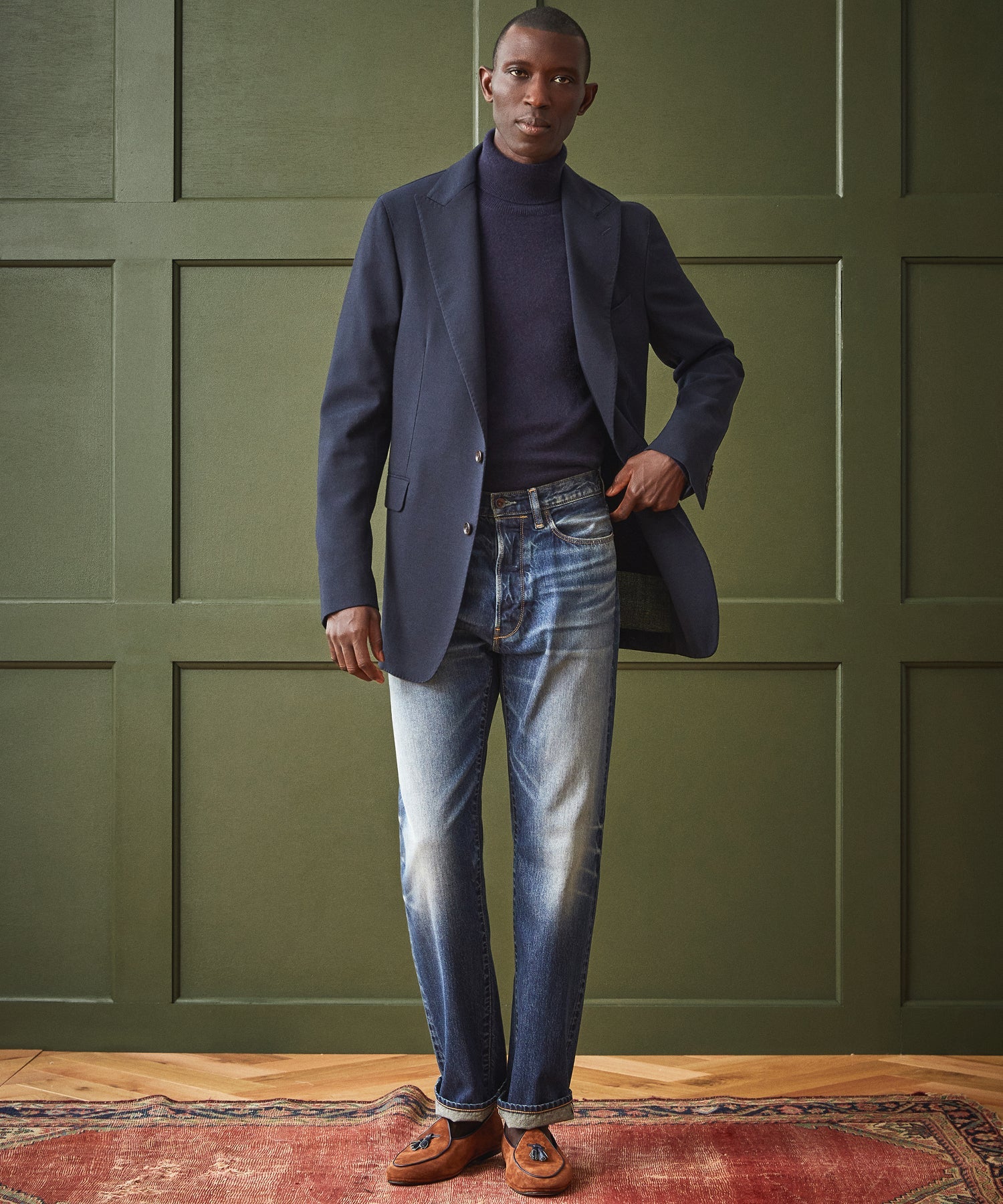 Italian Peak Lapel Hopsack Sport Coat in Navy - Image 2