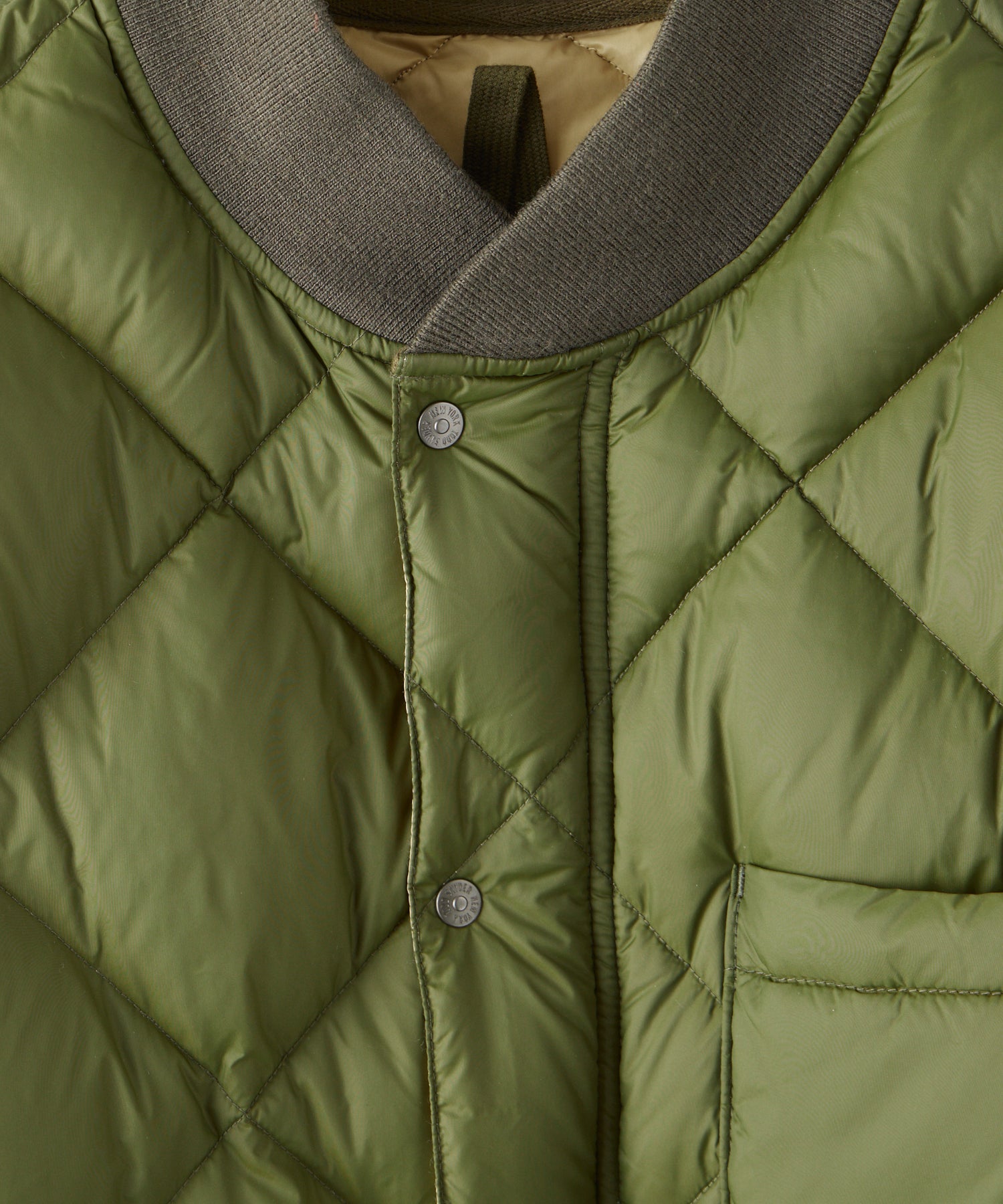 Italian Quilted Down Snap Bomber in Olive - Image 9