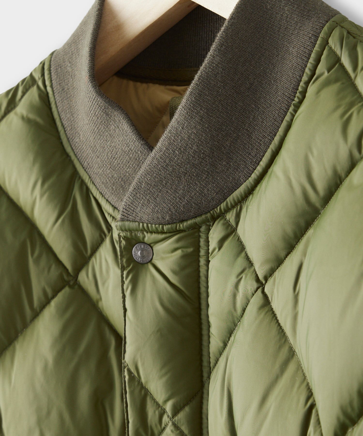 Italian Quilted Down Snap Bomber in Olive - Image 5