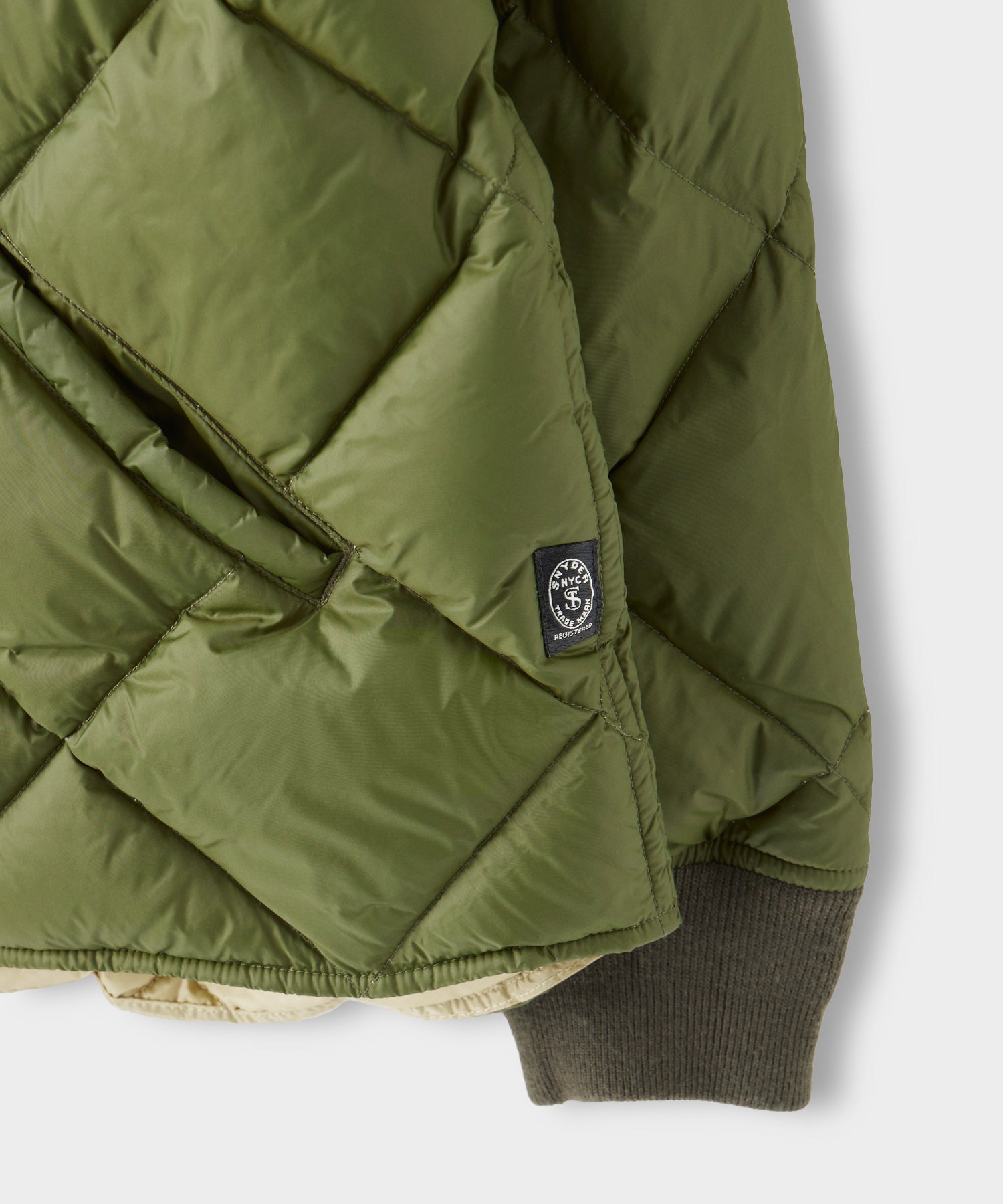 Italian Quilted Down Snap Bomber in Olive - Image 7