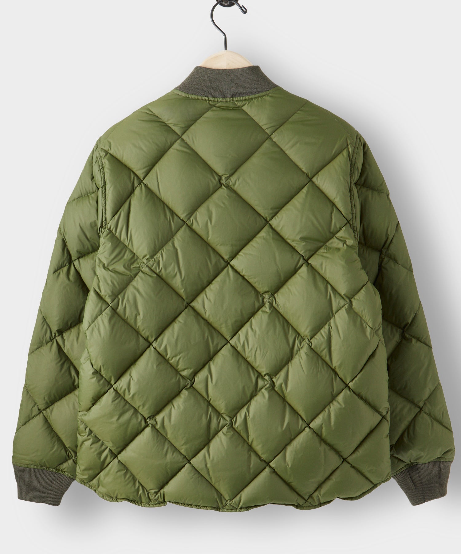 Italian Quilted Down Snap Bomber in Olive - Image 4