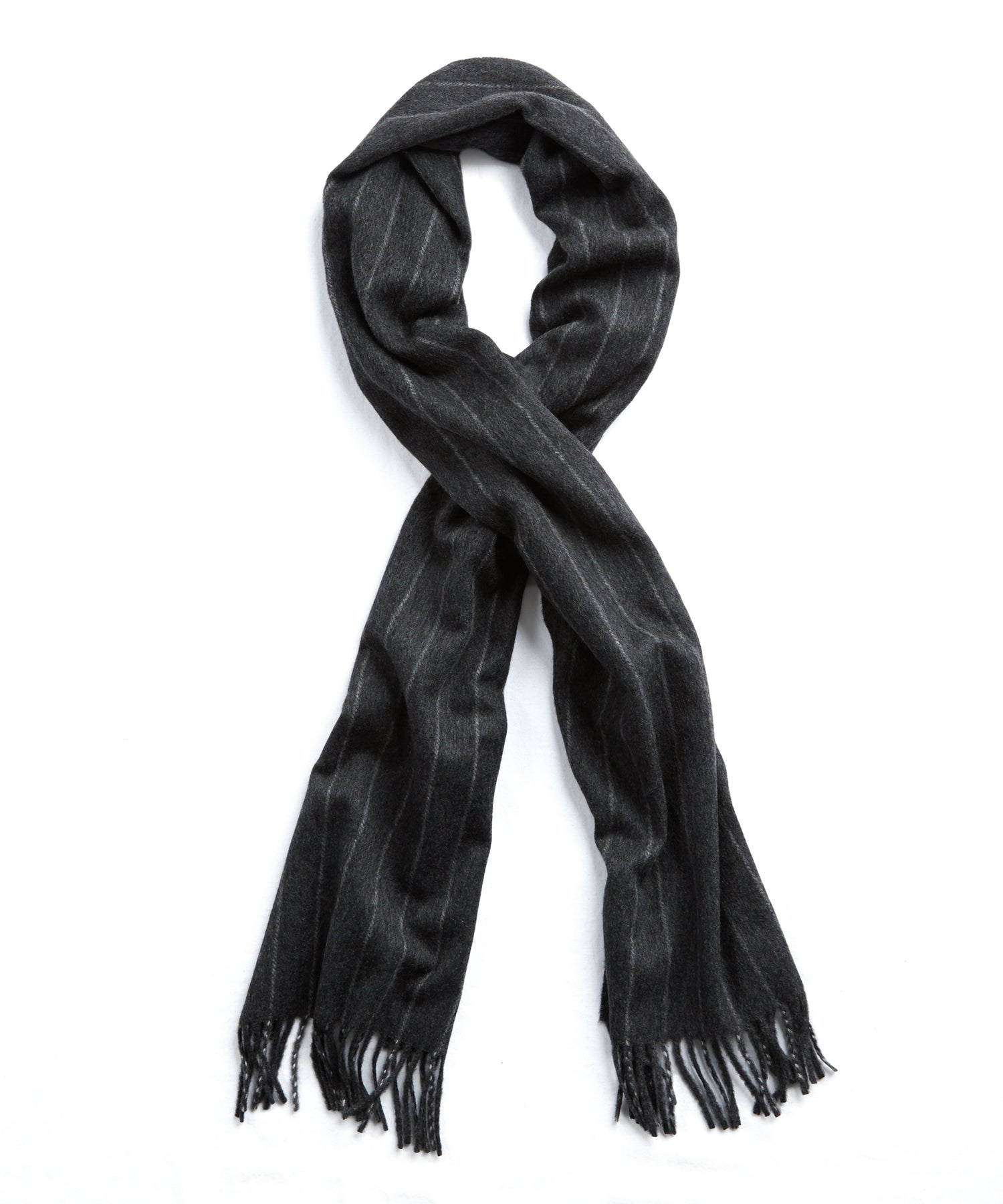 Joshua Ellis Charcoal Chalkstripe Cashmere Scarf - Image 2