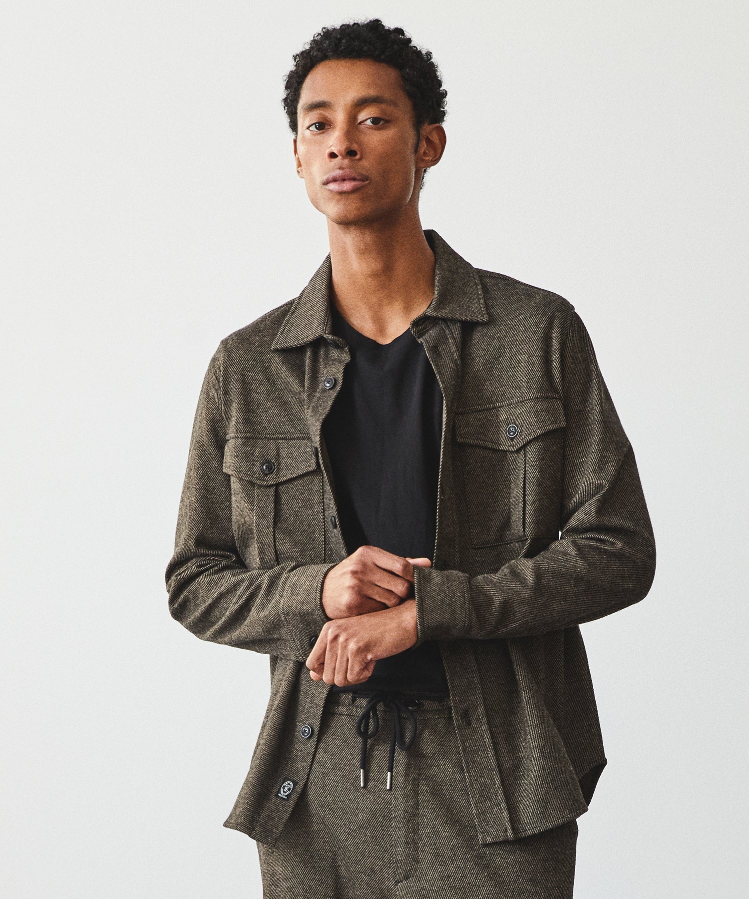 Knit Twill Utility Shirt in Black - Image 3