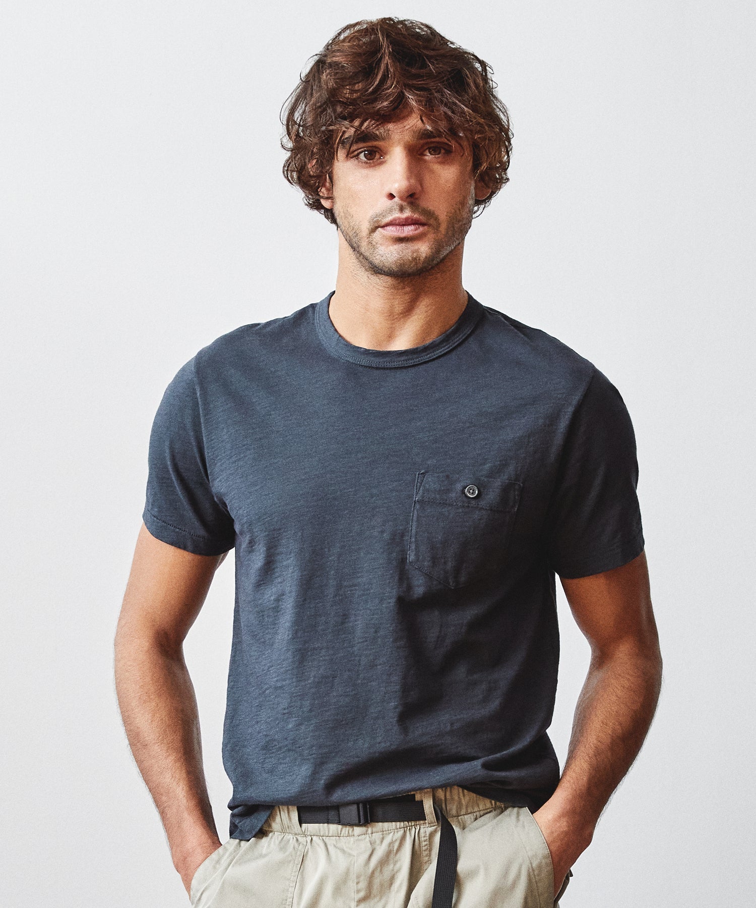 Made in L.A. Homespun Slub Pocket Tee in Railings - Image 2