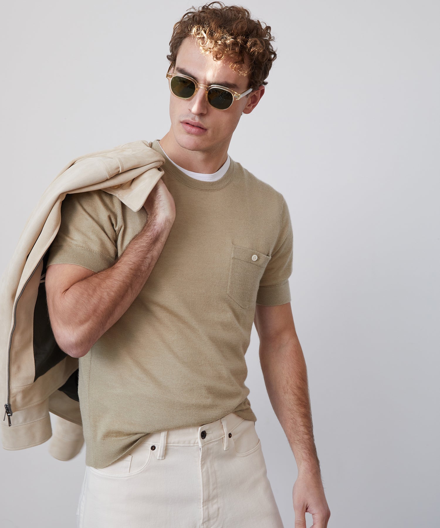 Premium Short-Sleeve Cashmere Pocket Tee in Baja Dunes - Image 2