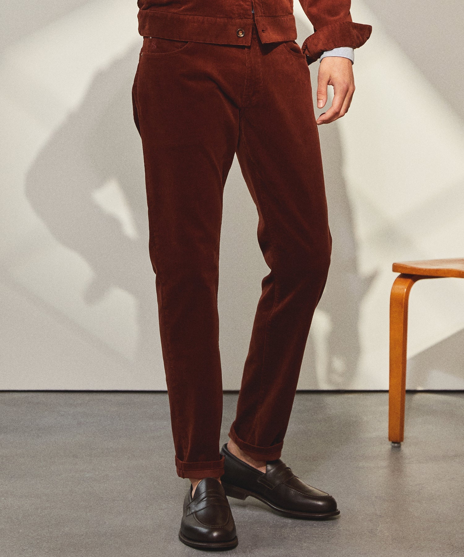 Slim Fit 5-Pocket Corduroy Pant in Rust - Image 2